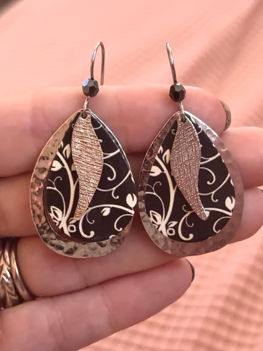 Free People Black and Silver Filigree Teardrop Dangle Earrings